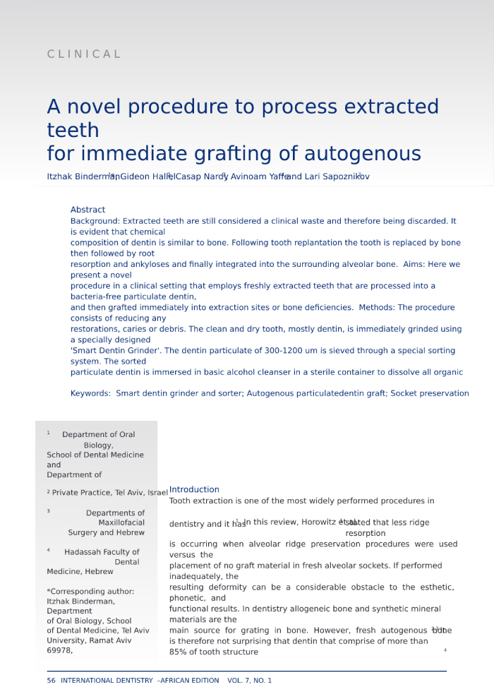 A novel procedure to process extracted teeth for immediate grafting of autogenous dentin